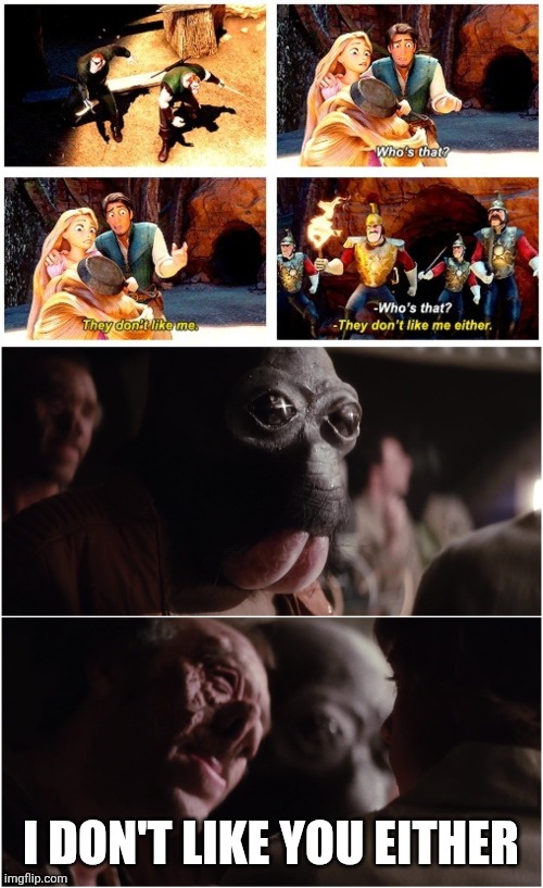 I DON'T LIKE YOU EITHER | image tagged in tangled introductions,i don t like you either | made w/ Imgflip meme maker