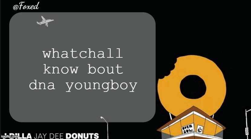 Foxed Donuts Temp | whatchall know bout dna youngboy | image tagged in foxed donuts temp | made w/ Imgflip meme maker