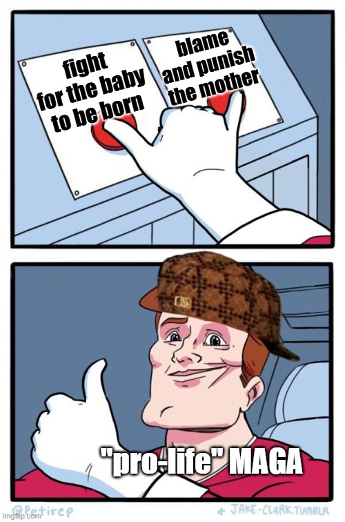 Pressing Both Buttons | fight for the baby to be born blame and punish the mother "pro-life" MAGA | image tagged in pressing both buttons | made w/ Imgflip meme maker