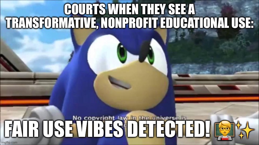 COURTS WHEN THEY SEE A TRANSFORMATIVE, NONPROFIT EDUCATIONAL USE | COURTS WHEN THEY SEE A TRANSFORMATIVE, NONPROFIT EDUCATIONAL USE:; FAIR USE VIBES DETECTED! 🧑‍🏫✨ | image tagged in no copyright law,court,supreme court,copyright,profit,transformation | made w/ Imgflip meme maker