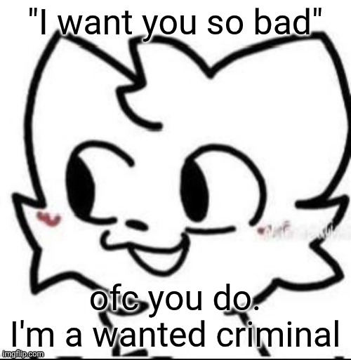 boykisser | "I want you so bad"; ofc you do. I'm a wanted criminal | image tagged in boykisser | made w/ Imgflip meme maker