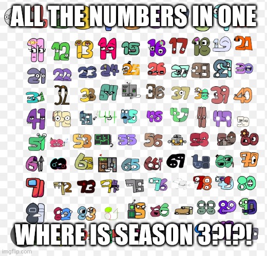 No.100 | ALL THE NUMBERS IN ONE; WHERE IS SEASON 3?!?! | image tagged in no 100 | made w/ Imgflip meme maker