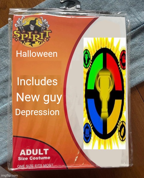 Spirit Halloween | Halloween; Includes; New guy; Depression | image tagged in spirit halloween | made w/ Imgflip meme maker
