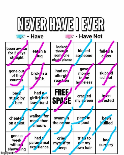 Half and half | image tagged in never have i ever | made w/ Imgflip meme maker