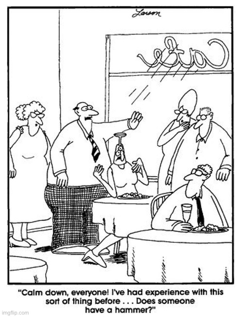 That doesn’t happen every day… | image tagged in the far side,comics,restaurant,head in glass,i have experience | made w/ Imgflip meme maker