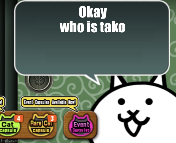 The basic cat says something | Okay who is tako | image tagged in the basic cat says something | made w/ Imgflip meme maker