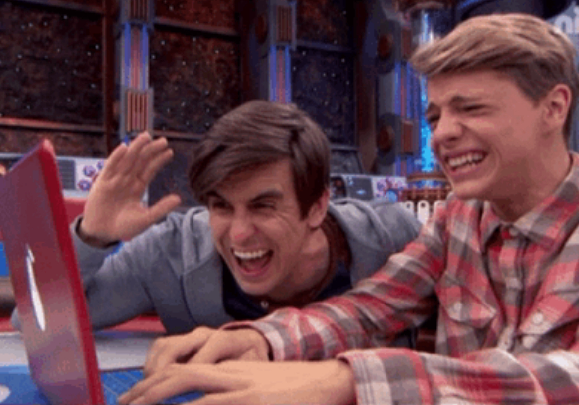 Two guys laughing at computor Blank Meme Template