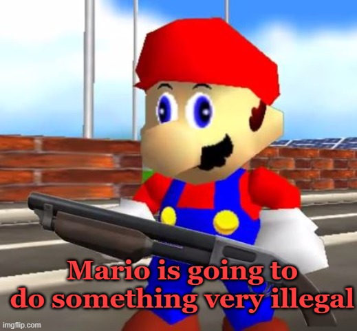 SMG4 Shotgun Mario | Mario is going to do something very illegal | image tagged in smg4 shotgun mario | made w/ Imgflip meme maker