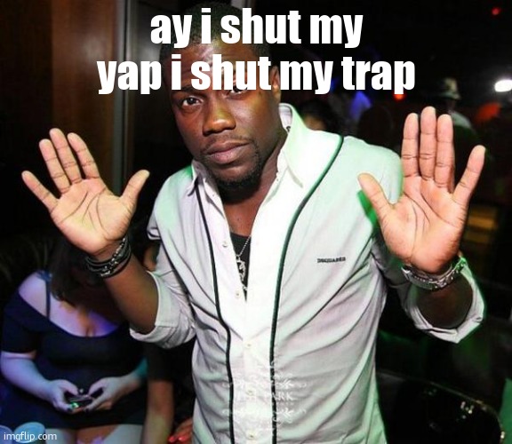 gn chat | ay i shut my yap i shut my trap | image tagged in kevin hart hands up | made w/ Imgflip meme maker