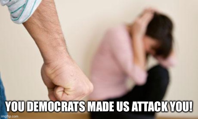 Domestic Abuse | YOU DEMOCRATS MADE US ATTACK YOU! | image tagged in domestic abuse | made w/ Imgflip meme maker