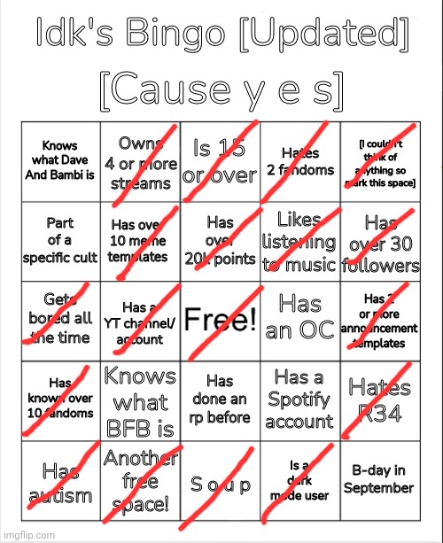 appear randomly to do bingo before school | image tagged in idk's bingo updated version | made w/ Imgflip meme maker