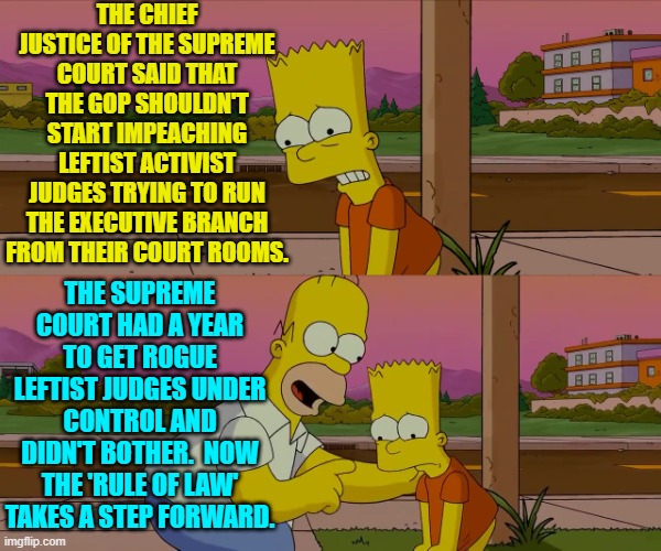 Well . . . we can hope, anyway. | THE CHIEF JUSTICE OF THE SUPREME COURT SAID THAT THE GOP SHOULDN'T START IMPEACHING LEFTIST ACTIVIST JUDGES TRYING TO RUN THE EXECUTIVE BRANCH FROM THEIR COURT ROOMS. THE SUPREME COURT HAD A YEAR TO GET ROGUE LEFTIST JUDGES UNDER CONTROL AND DIDN'T BOTHER.  NOW THE 'RULE OF LAW' TAKES A STEP FORWARD. | image tagged in worst day of my life | made w/ Imgflip meme maker