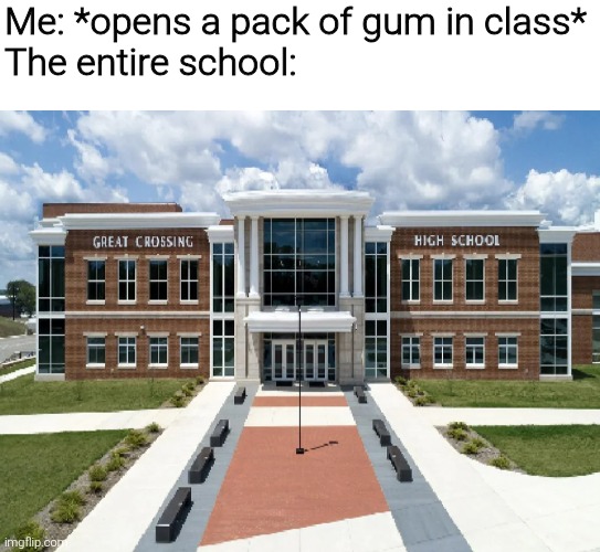 Me: *opens a pack of gum in class*



The entire school: | image tagged in meme,memes,funny,funny memes,school | made w/ Imgflip meme maker