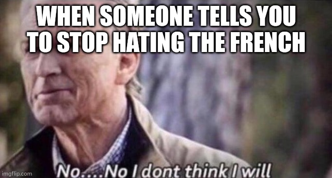 (mod note: safe edgy eeewww) | WHEN SOMEONE TELLS YOU TO STOP HATING THE FRENCH | image tagged in no i don't think i will | made w/ Imgflip meme maker