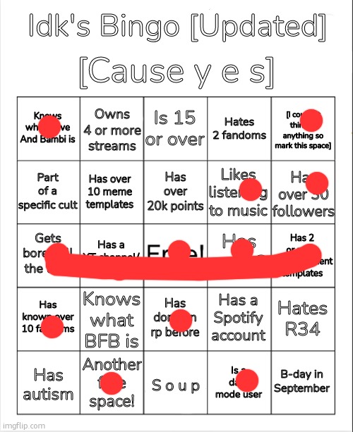 Idk's Bingo [Updated Version] | image tagged in idk's bingo updated version | made w/ Imgflip meme maker