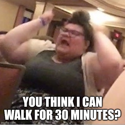 Trigglypuff | YOU THINK I CAN WALK FOR 30 MINUTES? | image tagged in trigglypuff | made w/ Imgflip meme maker