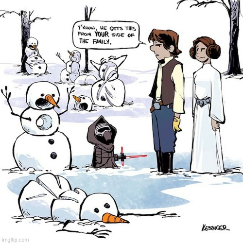 A mashup of Star Wars and Calvin & Hobbes, by Brian Kesinger… | image tagged in comics,kesinger,calvin and hobbes,star wars,han solo and princess leia,mashup | made w/ Imgflip meme maker