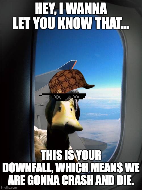 Duck Plane Window | HEY, I WANNA LET YOU KNOW THAT... THIS IS YOUR DOWNFALL, WHICH MEANS WE ARE GONNA CRASH AND DIE. | image tagged in duck plane window | made w/ Imgflip meme maker