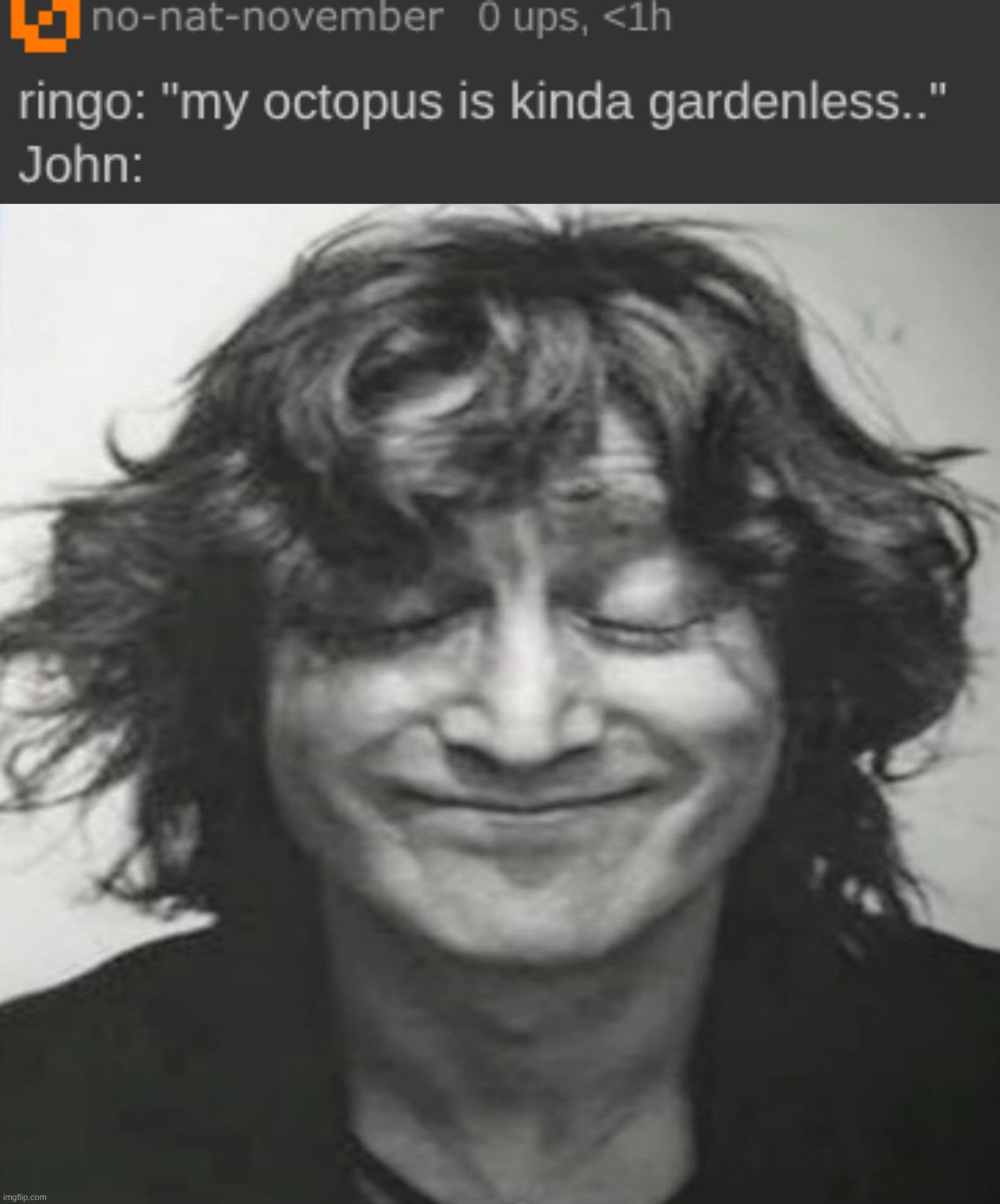 image tagged in john lennon holding back laughter | made w/ Imgflip meme maker