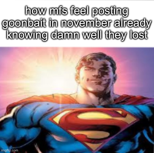 Superman starman meme | how mfs feel posting goonbait in november already knowing damn well they lost | image tagged in superman starman meme | made w/ Imgflip meme maker