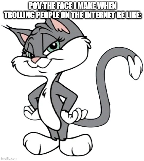 a very sussy rita | POV:THE FACE I MAKE WHEN TROLLING PEOPLE ON THE INTERNET BE LIKE: | image tagged in demotivationals | made w/ Imgflip meme maker