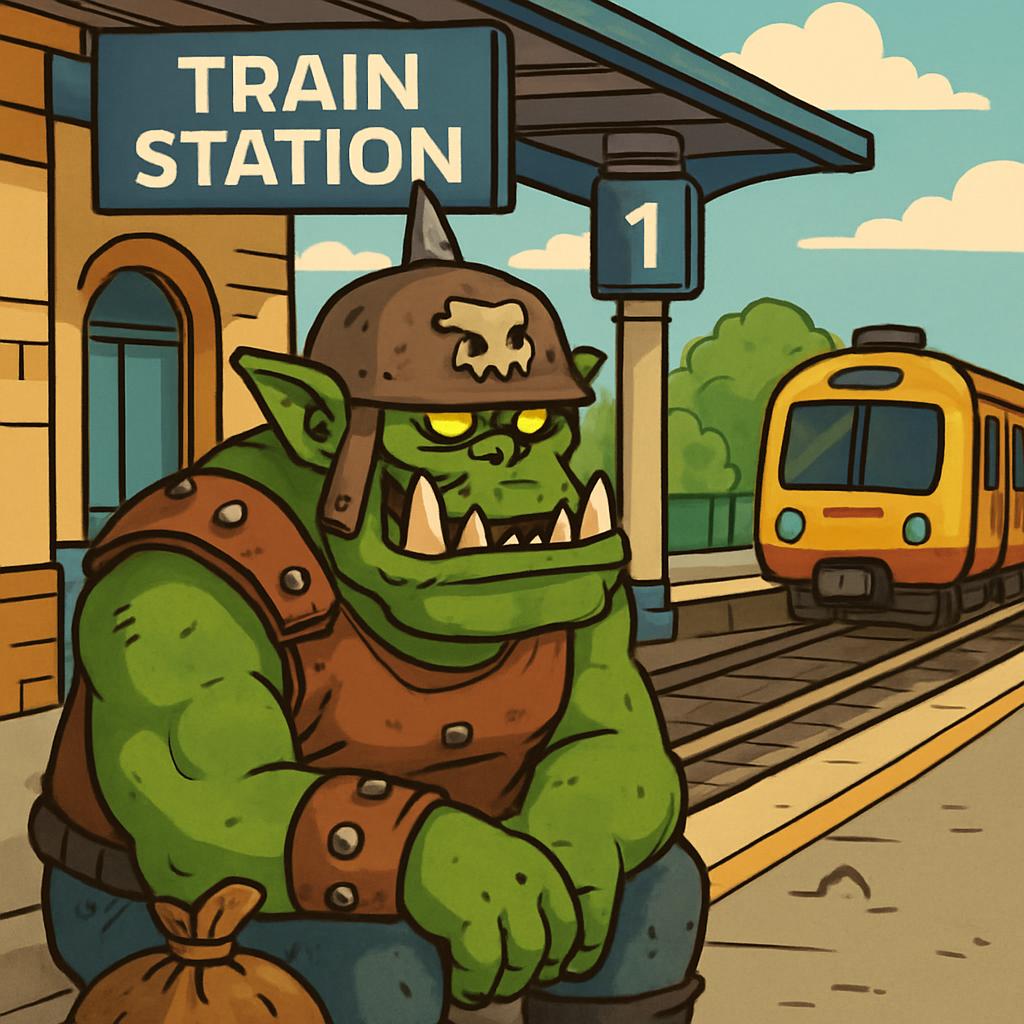 warhammer 40k ork at a quiet train station Blank Meme Template