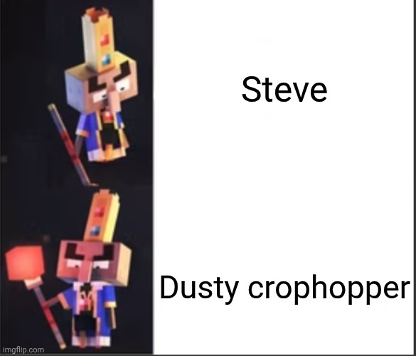 Arch-Illager format | Steve; Dusty crophopper | image tagged in arch-illager format | made w/ Imgflip meme maker