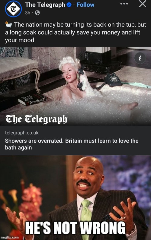 Virgin shower fanatic vs chad bathtime enjoyer | image tagged in well he's not 'wrong' | made w/ Imgflip meme maker