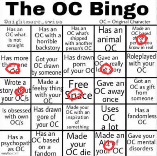 OC Bingo! (i seen a lot of this and said why not) | image tagged in the oc bingo | made w/ Imgflip meme maker