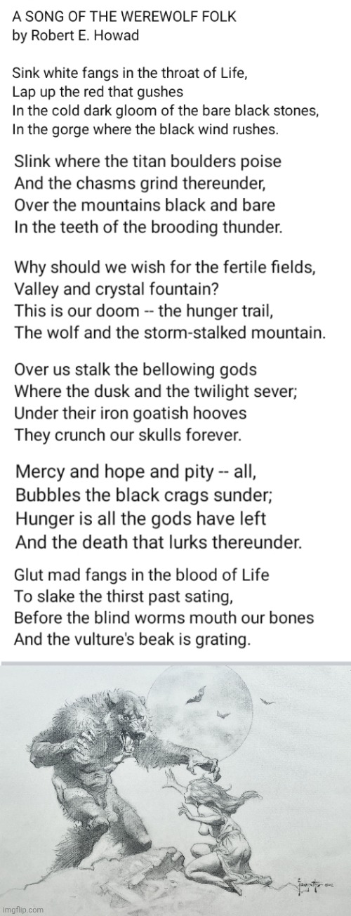 Song of the Werewolf Folk by Robert E Howard | image tagged in werewolf,poem | made w/ Imgflip meme maker