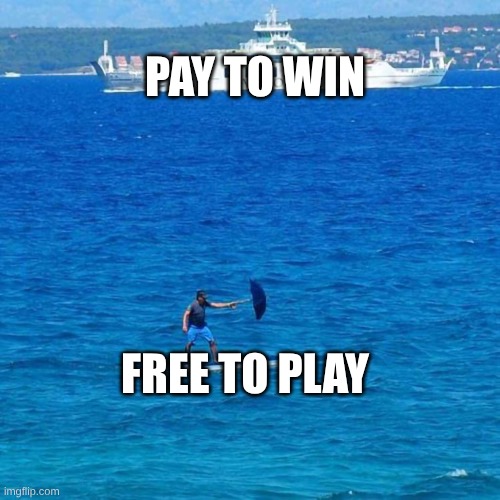 Umbrella Boat | PAY TO WIN; FREE TO PLAY | image tagged in umbrella boat | made w/ Imgflip meme maker