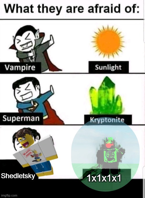Shed is Scared of 1x | 1x1x1x1; Shedletsky | image tagged in afraid of,forsaken,funny memes,shedletsky,1x1x1x1 | made w/ Imgflip meme maker