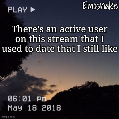 Emosnake's dreamy temp | There's an active user on this stream that I used to date that I still like | image tagged in emosnake's dreamy temp | made w/ Imgflip meme maker