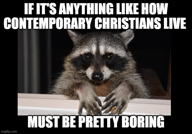 IF IT'S ANYTHING LIKE HOW CONTEMPORARY CHRISTIANS LIVE MUST BE PRETTY BORING | made w/ Imgflip meme maker