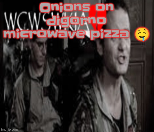 WCWSWKIA | Onions on digorno microwave pizza 🤤 | image tagged in wcwswkia | made w/ Imgflip meme maker