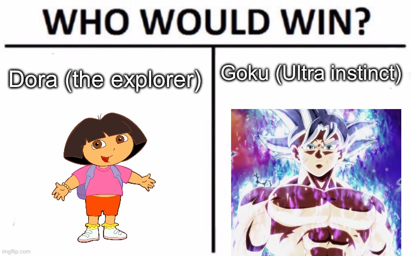 Who Would Win? | Dora (the explorer); Goku (Ultra instinct) | image tagged in memes,who would win | made w/ Imgflip meme maker