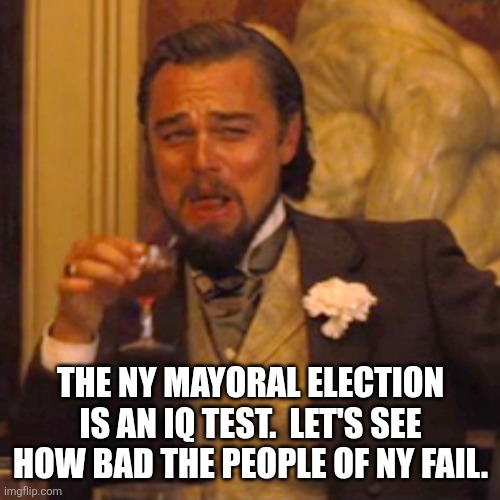 Laughing Leo Meme | THE NY MAYORAL ELECTION IS AN IQ TEST.  LET'S SEE HOW BAD THE PEOPLE OF NY FAIL. | image tagged in memes,laughing leo | made w/ Imgflip meme maker