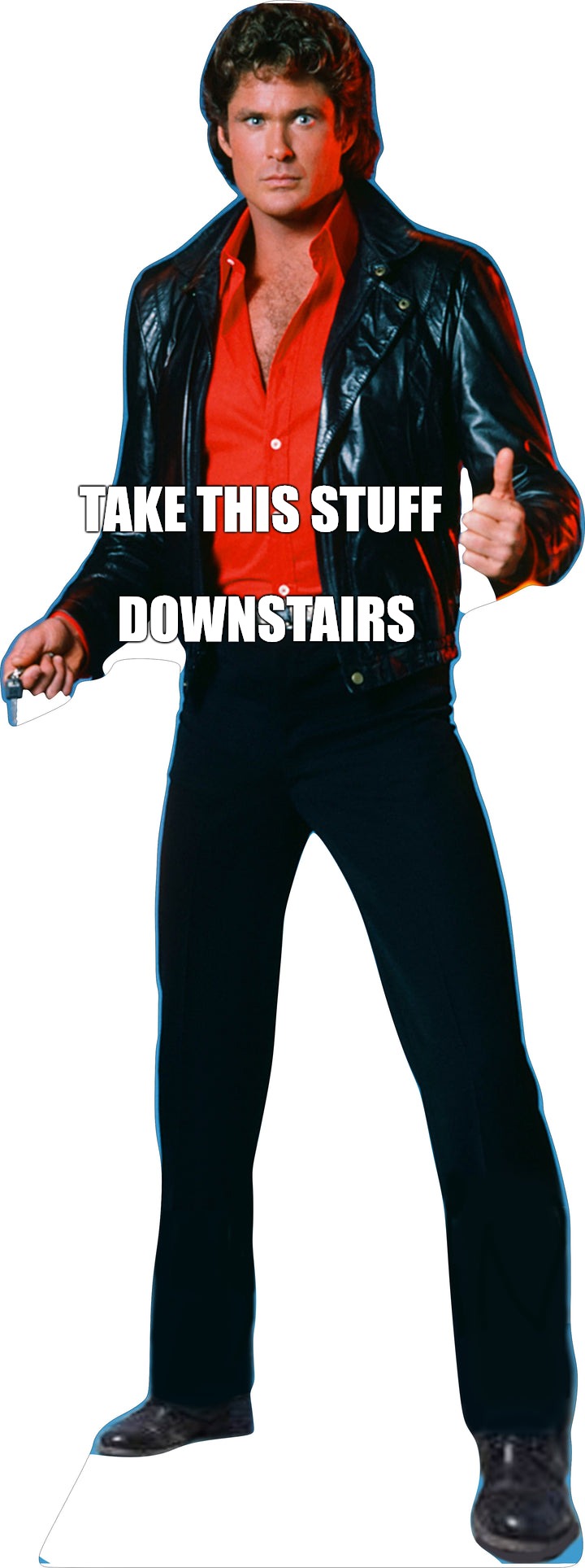 The Hoff | TAKE THIS STUFF; DOWNSTAIRS | image tagged in david hasselhoff | made w/ Imgflip meme maker