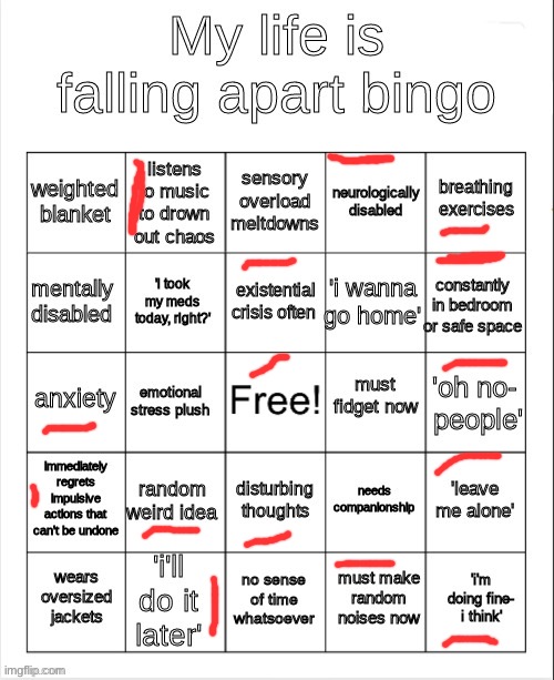 my life is falling apart bingo | image tagged in my life is falling apart bingo | made w/ Imgflip meme maker