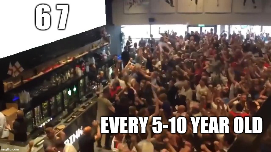 Like it's already dead STOP | 6 7; EVERY 5-10 YEAR OLD | image tagged in crowd cheering | made w/ Imgflip meme maker