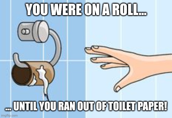 You were on a roll... | YOU WERE ON A ROLL…; … UNTIL YOU RAN OUT OF TOILET PAPER! | image tagged in empty toilet roll | made w/ Imgflip meme maker