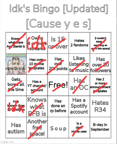Idk's Bingo [Updated Version] | image tagged in idk's bingo updated version | made w/ Imgflip meme maker