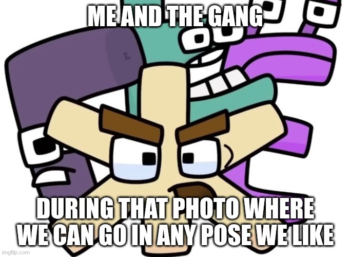 It always makes a great album cover too | ME AND THE GANG; DURING THAT PHOTO WHERE WE CAN GO IN ANY POSE WE LIKE | image tagged in zhe and the gang | made w/ Imgflip meme maker