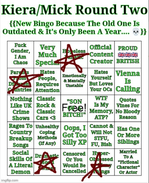 Kiera/Mick Bingo Round 2 | image tagged in kiera/mick bingo round 2 | made w/ Imgflip meme maker