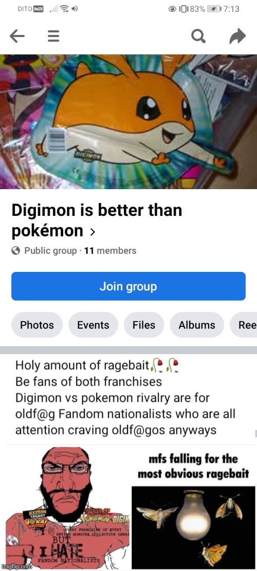 Old Fandom rivalry? | image tagged in ragebait,pokemon,digimon | made w/ Imgflip meme maker