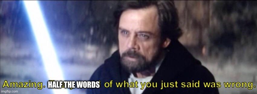 Every word of what you just said was wrong | HALF THE WORDS | image tagged in every word of what you just said was wrong | made w/ Imgflip meme maker