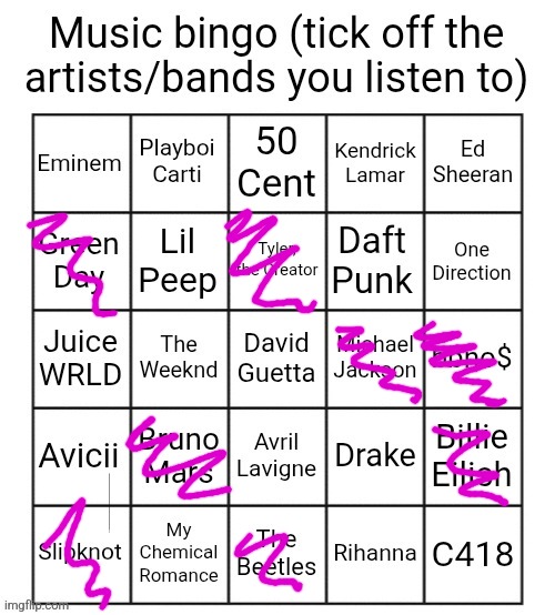 Music bingo | image tagged in music bingo | made w/ Imgflip meme maker