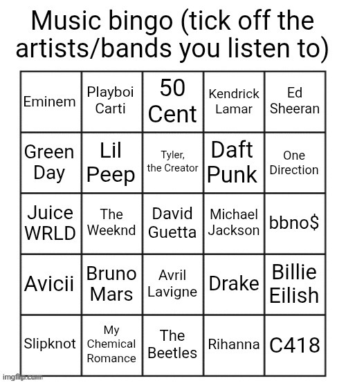 none | image tagged in music bingo | made w/ Imgflip meme maker