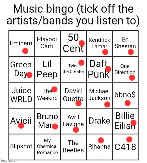 Music bingo | image tagged in music bingo | made w/ Imgflip meme maker