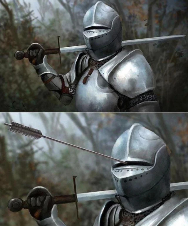 Knight with an arrow in the head Blank Meme Template